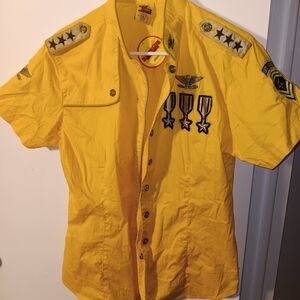 Men's Yellow Military-Inspired Short Sleeve Jacket